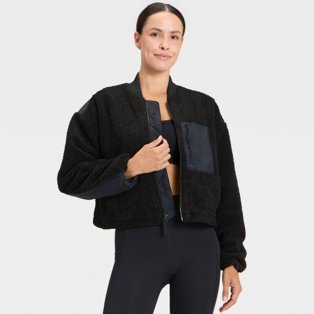 Women's High Pile Bomber Jacket - All In Motion Black XXL - Picture 3 of 4